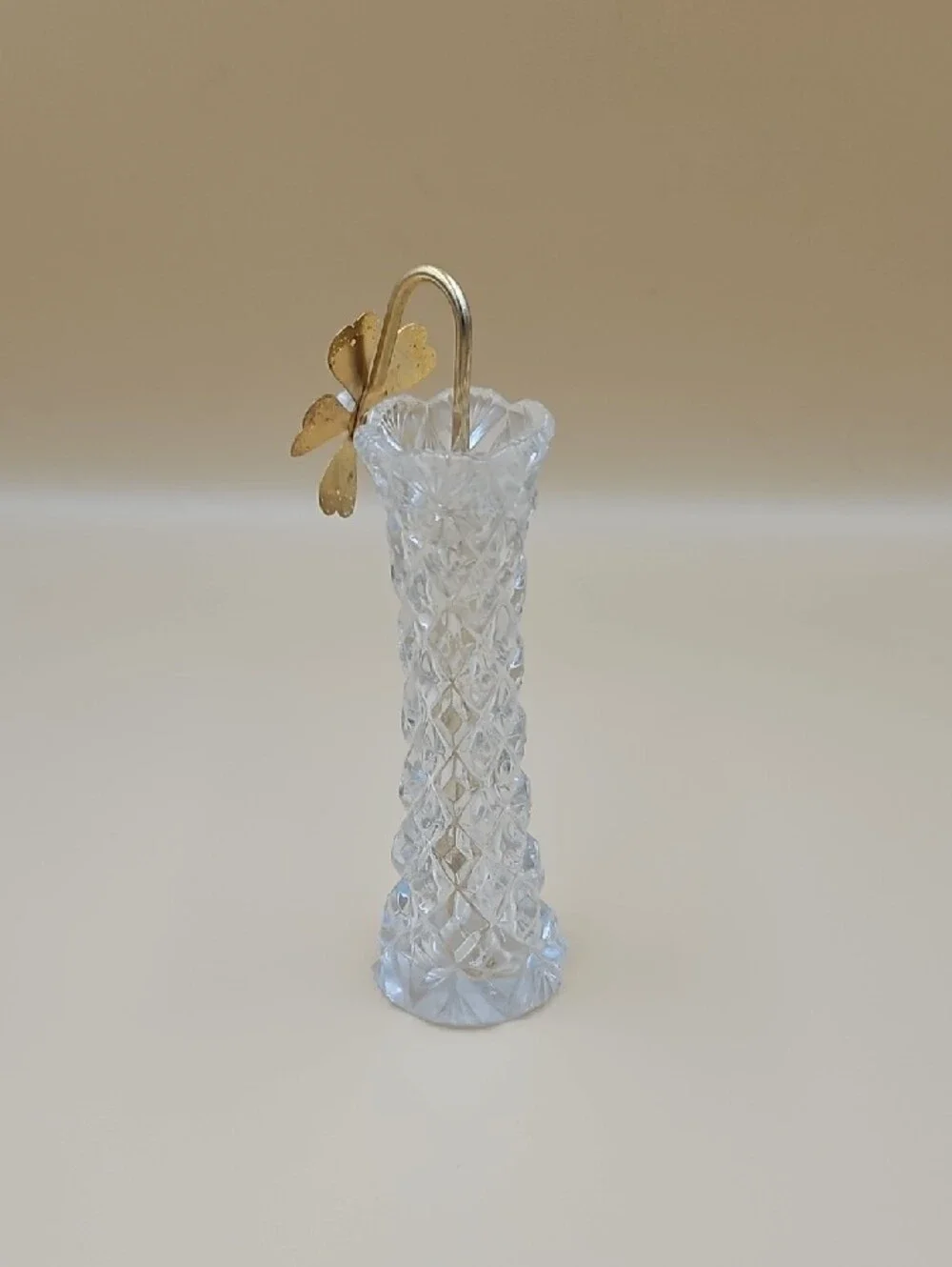 Glass Crystal Bud Vase with Golden Floral Accent